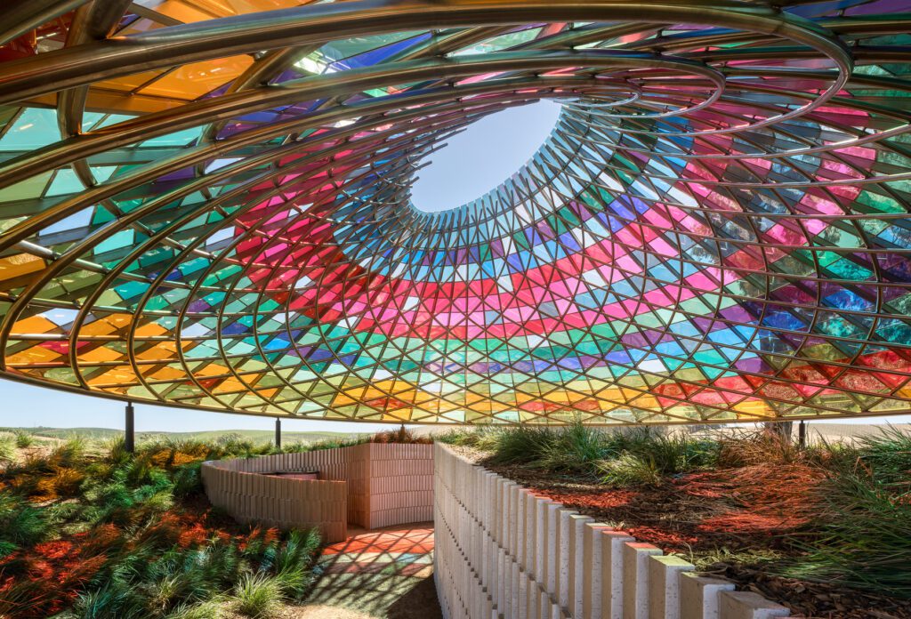 colorful glass pavilion art at donum estate