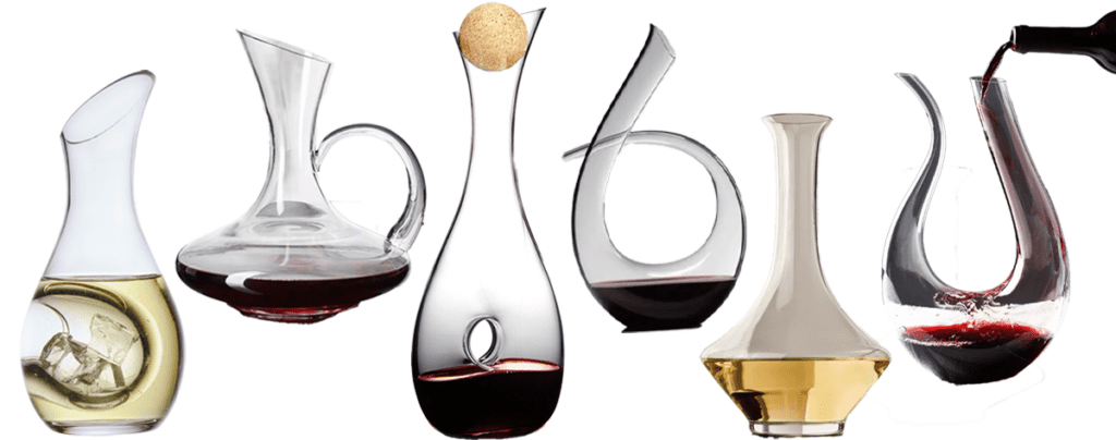 different styles and shapes of wine decanters