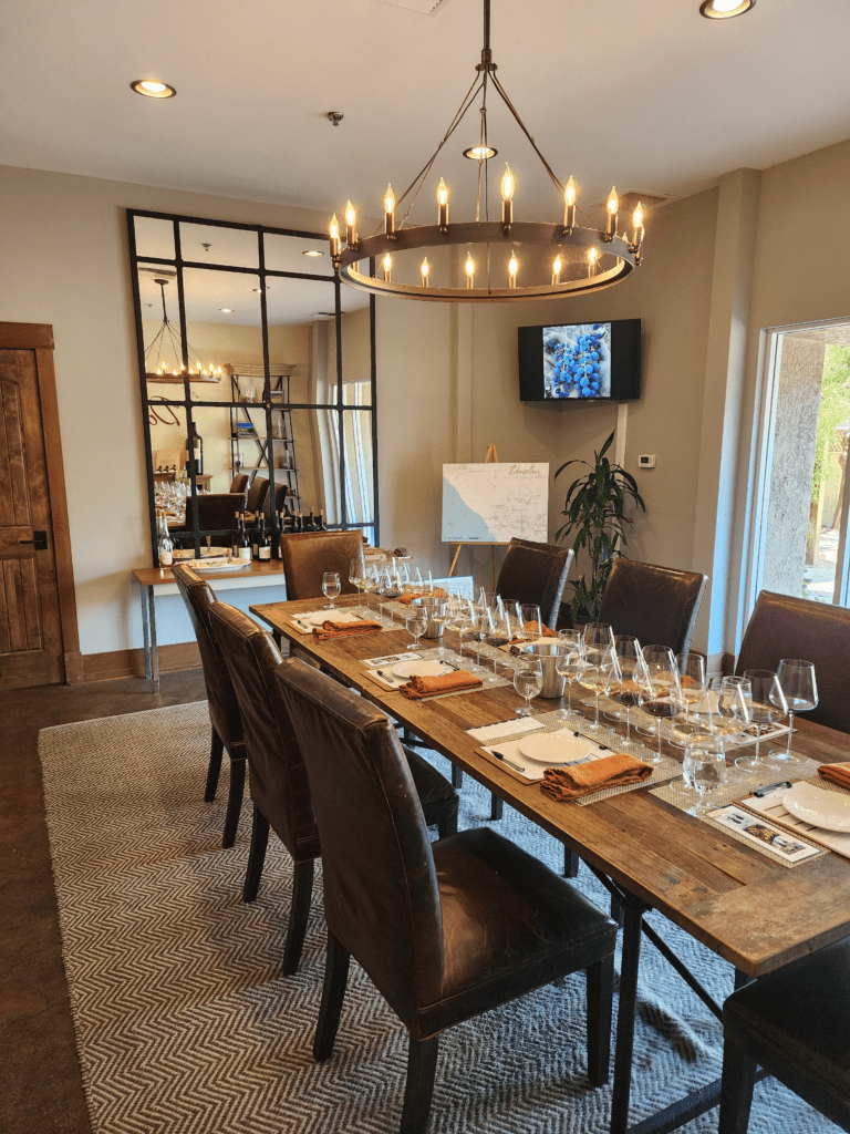 tasting room table set with wine glasses